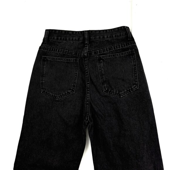 Unbranded Overlap Front Distressed Raw Hem Wide Leg Women's size S Black Jeans - Picture 3 of 3